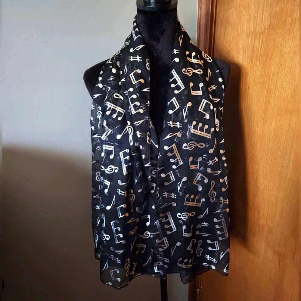 Musical Black w/White Notes Scarf